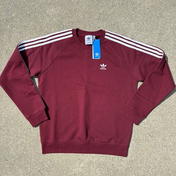 Adidas 3 Stripe Maroon Sweatshirt and Track Pants Set Menswear - Picture 5 of 5